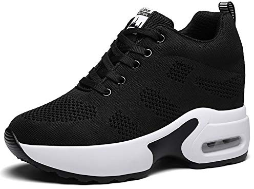 AONEGOLD Baskets Compensées Femme Chaussures de Sport Outdoor Running Course Respirant Gym Fitness Casual Sneaker Compensées 8 CM (Nero,36 EU)