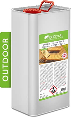 Nordicare Aceite para madera exterior [5L] Aceite para teca, roble, acacia o alerce | Aceite para la protección de la madera en exteriores | Aceite de teca para muebles de jardín