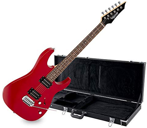 Shaman Element Series HX-100 RD E-Gitarre Koffer Set - Hochwertige Gitarre im ST Style mit 2 Humbucker Pickups & Cutaway inkl. Koffer - Satin Red