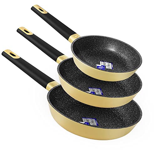 Cecotec Set de Sartenes Polka Experience 20-24-28 Bucket Set Vulcano. Diámetro 20-24-28, Aluminio Fundido, Revestimiento Antiadherente, Apta para todo tipo de Cocinas y Lavavajillas, Amarillo