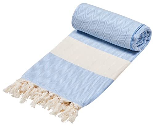 Sowel® Hamam Beach Towel, Fouta Towel, Sauna Towel, 100% Cotton, 200 x 100 cm, Sky Blue