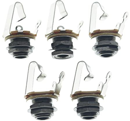KAISH Black Nickel Premium 5pcs Brass Material Metric Thread Audio 1/4 Female Guitar/Bass Output/Input Jack 6.35mm TS Mono Panel Mount Jack Socket with Nuts and Washer