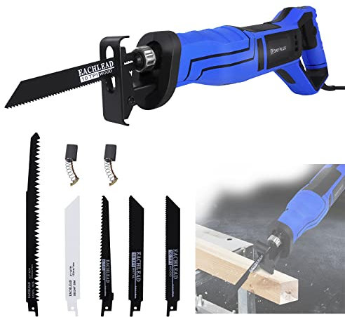 Professional Reciprocating Saw Electric Saw with 5 Saw Blades, 900W Electric Saw with Locking Knob for Wood & Metal & Aluminum, Stroke Length 28MM, Reciprocating Saw 2800RPM Speed