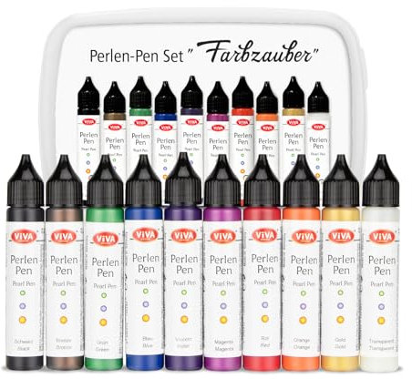 Perlen Pen Set 10 x 28 ml - Farbzauber - 3D Perlen & Linien für Textilien, Taschen, T-Shirts, Deko - Einfache Anwendung, Waschfest, Farben für DIY-Projekte und Kreativität. Ink. Aufbewahrungsbox