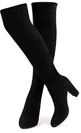 Hitmars Bottes Haute Femme Knee High Boot Femme Cuissardes Elastique Talon 1 Noir EU 39