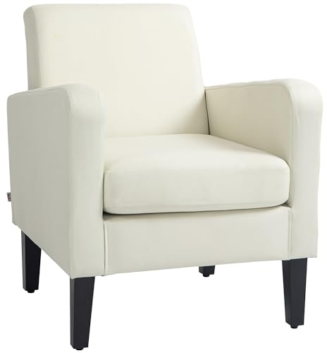 HOMCOM Armchair, Modern Upholstered Linen Living Room Chair, Accent Chair with Spring Pack, Wood Legs for Bedroom, Home Office, Cream White