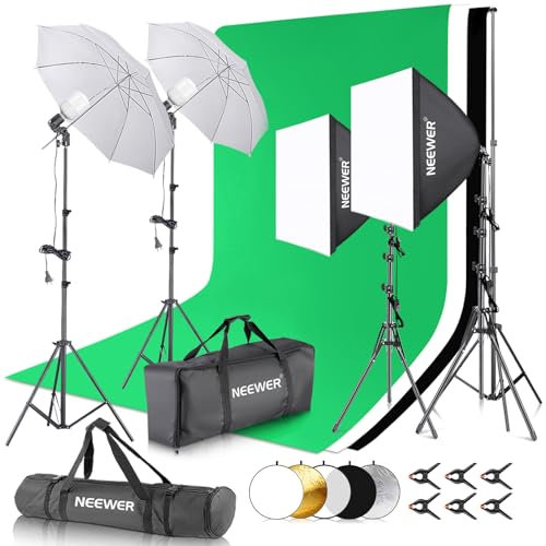 NEEWER Juego de iluminación para fotografía con Fondo, Soporte de Fondo de 8,5 x 10 pies, 5700 K, 800 W, Equivalente a 24 W, Pantalla LED, luz Continua, Reflector de luz de 60 cm, Equipo de Estudio