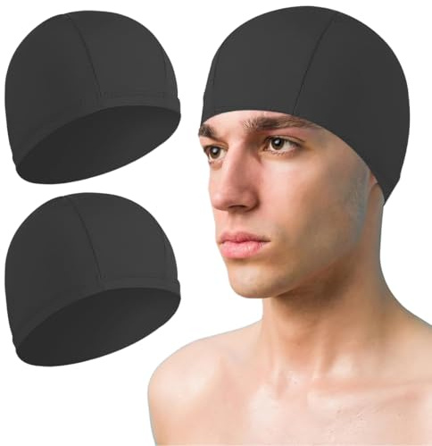 2 Pièces Bonnets de Bain Élastique, Bonnet de Natation Confortable en Tissu,Bonnet de Natation en Tissu Polyester,Antidérapant pour Femmes Hommes Enfants en Nageant