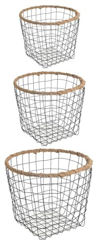 IDIMEX Metallkörbe SINO 3er Set schwarz mit Hanfgeflecht. Vielseitige Aufbewahrungskörbe, Obstkorb, Handtuchkorb, Gitterkorb Küche, Korb Metall