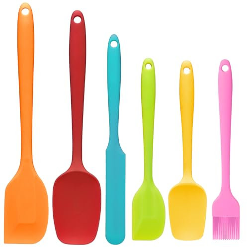 6 Piece Heat Resistant Silicone Spatula Set - BPA Free Non Stick Rubber Kitchen Utensils for Baking, Frying, Cooking and Mixing