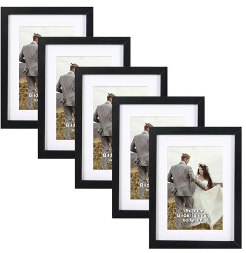 kollyseek set de 5 marcos de fotos 15x20 cm de MDF y cristal acrílico marco de fotos negro marco de fotos de madera, para colgar y montar, salón para poner de pie y colgar, marco decorativo negro
