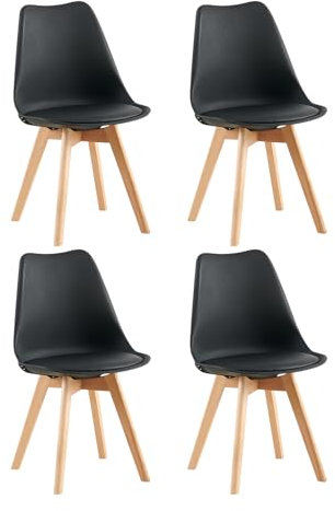 FaithBay 4er Set Kunststoff Esszimmerstühle mit Umwelt-Zertifizierung, Stabil und Langlebig Nordic Stühle mit Klarlack Geschützt Buche Beine für Küchen Konferenzräume Büro Cafe Terrasse - Schwarz