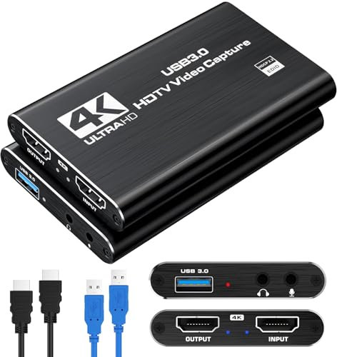 Amtake 4K Video Capture Card, USB 3.0 Capture Card unterstützt 4K HDMI Loop Ausgang und 1080P 60FPS Streaming Video Aufnahme Kompatibel mit Xbox/PS4/Switch/Kamera/PC/OBS