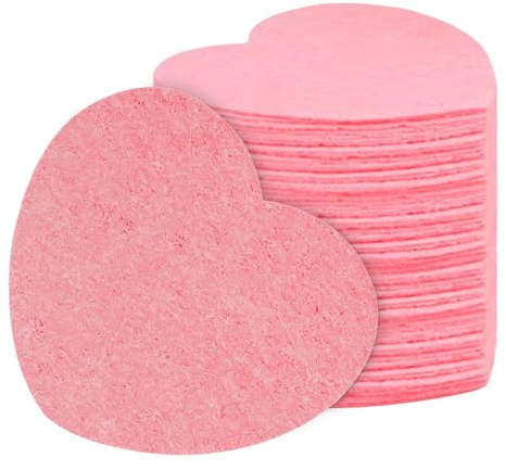 Yaztauho Spugne per il viso compresse, 20 spugne per il lavaggio del viso, spugna per la pulizia del viso a di cuore, maschera esfoliante, rimozione del trucco, rosa