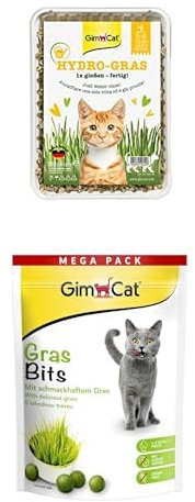 GimCat Bundle Hydro-Gras - Frisches Katzengras - 1 Schale (1 x 150 g) Gras Bits - Getreidefreier und vitaminreicher Katzensnack mit echtem Gras - 1 Beutel (1 x 425 g)