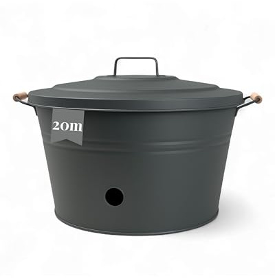 LIVLIG - Maceta de metal con tapa para mangueras de jardín de hasta 20 m, bonito almacenamiento de manguera, metal galvanizado en caliente, antracita