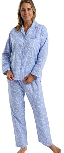 Marlon Women's Blanche Printed Brushed Cotton Pyjama | Soft & Cosy Wincyette, Button-Down Pyjama, Piping Trim, Multiple Prints