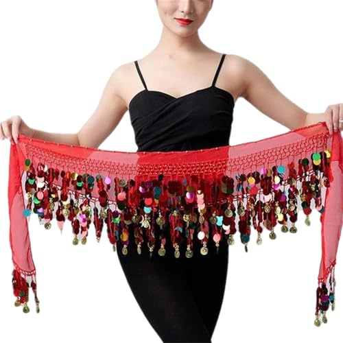 Bufanda de cadera con cadena de cintura gitana para mujer, para ropa de baile y falda de cadera colorida oriental