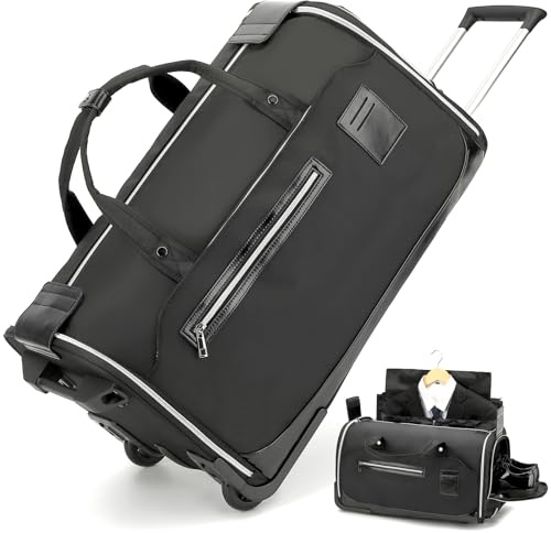 TONRUYN Rolling Garment Bag for Travel Suit Bag with Wheels Handle 55L Carry on Garment Duffle with Shoe Compartment for Men Women 3 in 1 Trolley Convertible Suit Carrier for Business Wedding, Black