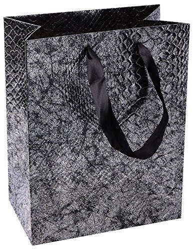 Ideen mit Herz Edle Geschenktaschen, 23cm x 18cm x 10cm, aus Papier | geprägt & lackiert | Geschenkverpackung, Geschenktüte für Geburtstagsgeschenke, Weihnachtsgeschenke | 3 Stück (schwarz/silber)