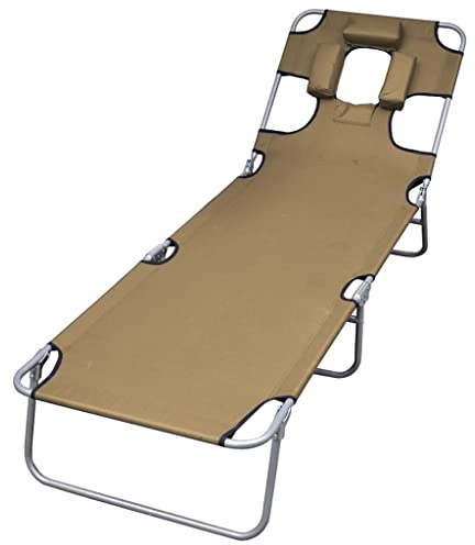 vidaXL Tumbona Plegable Jardín Ligera Metal Reposacabezas Masajes Gris Topo