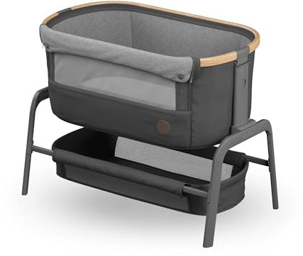 Maxi-Cosi Iora Co-Sleeper Krippe Faltbares Baby Nachttisch Krippe 0-6 Monate max 9 kg 4 Neigungs- & 5 Höhenpositionen Easy Slide Bequeme Matratze Großer Korb Leicht zu Tragen Essential Graphite