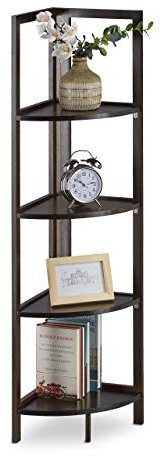 Relaxdays Bambus Eckregal, 4 halbrunde Ablagen, Regal klappbar, Standregal Bad, offen, HBT 120 x 28 x 28 cm, dunkelbraun