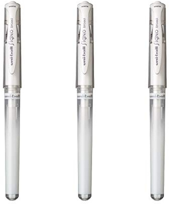 Mitsubishi Pencil Uni-Ball Signo Broad - Bolígrafo de gel (3 unidades, punta de 1 mm), color blanco