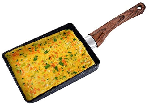 HERCHR Sartén para Tamagoyaki Aluminio con Mango de madera, sartén cuadrada japonesa, Crepe pan, Sartén de Aluminio Antiadherente para Freír para tortilla de huevo enrollada