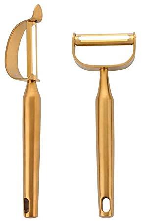 Color ME! 188 Stainless Steel Swivel vegetable peelers Y-Shaped and P-Shaped Potato Peelers with Potato Eye Remover kitchen peeler for fruits, Cucumber, carrot, Dishwasher Safe(2pcs)(Gold)