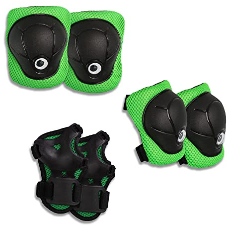 Crazy Safety Protecciones Patines para Niños | Set de Protecciones para Skate, Patines, Patinaje| Rodilleras | Muñequeras | Coderas | Kit de protección | Juego de Protectores para niños (Verde)