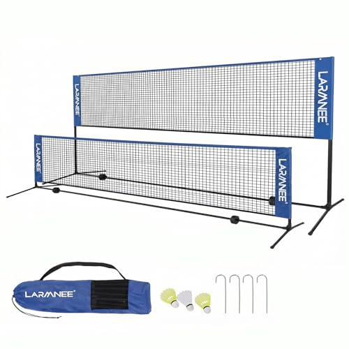 Rete da Badminton, Rete da Tennis, Regolabile in 3 Altezze, Portatile e Pieghevole, Set di Esercizio con Rete, Supporto di Ferro e Borsa di Trasporto ELS05BN02