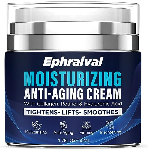 Ephraival Retinol Anti-Aging Cream for Men: Moisturizing Face Cream with Hyaluronic Acid Vitamin E Peptides - Reduces Wrinkles Firms Skin Lightweight Formula 1.7 fl oz