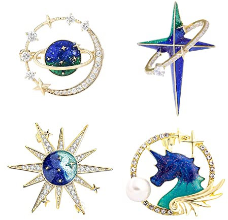 Broschen Set, 4 Stücke Brosche, Hochzeit Party Kleidung Brosche, Strass Schal Pin, Bunte Brosche Pins Legierung, Planet Brosche, Brosche Für Bankette, Partys, Weihnachtsgeschenke, Kleider