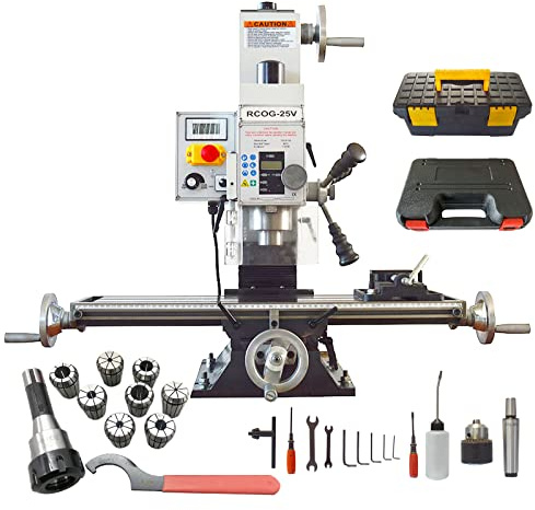 INTBUYING Mini Milling Drilling Machine R8 Benchtop Mill Drill Machine 7X27 Precision Hobby Micro Milling Machine 50-2250rpm Variable Speed with Accessory R8 Tapper and Bench Clamp 110V,1100W