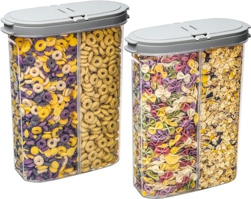 Deli Kitchen 5 Liter BPA free Cereal Storage Containers 2-in-1 Box, Plastic Food Storage Container with Airtight lids, Durable, Stackable Kitchen Dispenser for Cereals (Pack of 2)