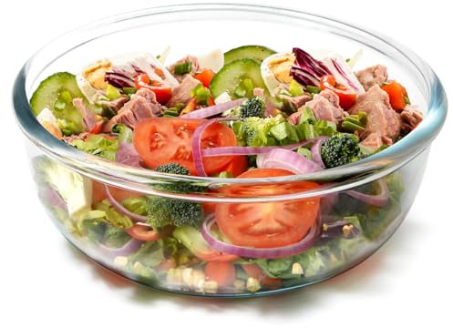 NUTRIUPS 6 QT Large Glass Mixing Bowl, Clear Big Salad Bowl for Kitchen