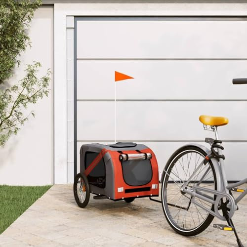 ARKEM Rimorchio per Cani, Rimorchio per Cani in Bicicletta, con Logo Riflettente E Piccola Borsa,Rimorchio da Bici per Animali Arancione e Nero Oxford e Ferro