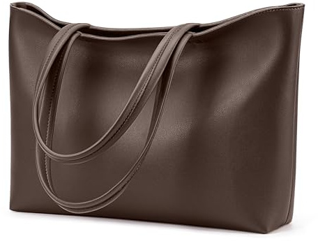 KALIDI - Bolso de mano con cremallera para mujer, de piel sintética, grande, casual, trabajo, citas, universidad, Café, Talla única