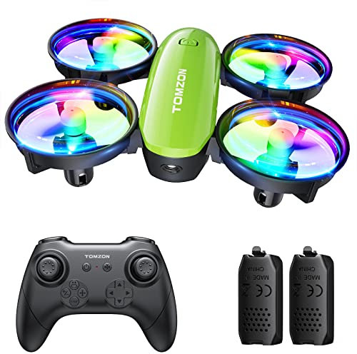 Tomzon A23 Mini Drone for Kids with LED Lights, RC Quadcopter with Altitude Hold, 3D Flip, Headless Mode, 3 Speeds, Kids Drone with 5 Light Modes, 2 Batteries, Toy Gift for Boys and Girls Green