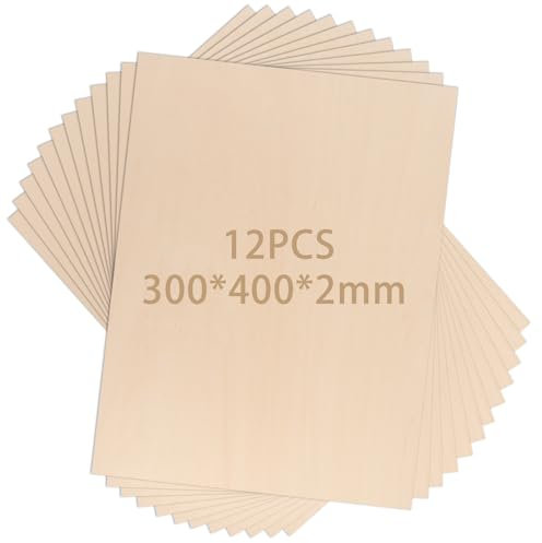 LDHHYH Lot de 12 plaques de contreplaqué - 300 x 400 x 2 mm - En bois de tilleul - Pour travaux manuels, peinture, bricolage, modèle, avion