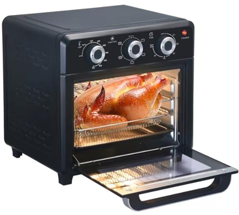Panana Compact Airfryer Toaster Oven, 1400W 21QT with 6-in-1 Multifunctions and Wide Temperature Range, Air Fryer Oven with 60-Minute Timer/Auto-Off, Stainless Steel Countertop Oven (Black)