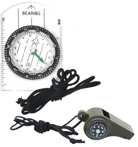 PYRUVAE 2 Pièces Boussole Randonnée, Boussole Lumineuse avec Sifflet de Survie, Orientation, Navigation, Camping, Cadeau pour Enfant ou Les Gens Qui Aiment Activités Extérieures