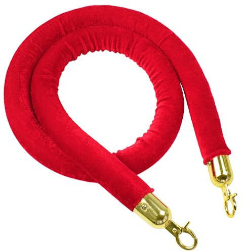Absperrkordel 1,50 m mit Karabinern Karabinerhaken Samtkordel für Personenleitsystem Absperrband Absperrkette Absperrgurt Gold Rot V2Aox