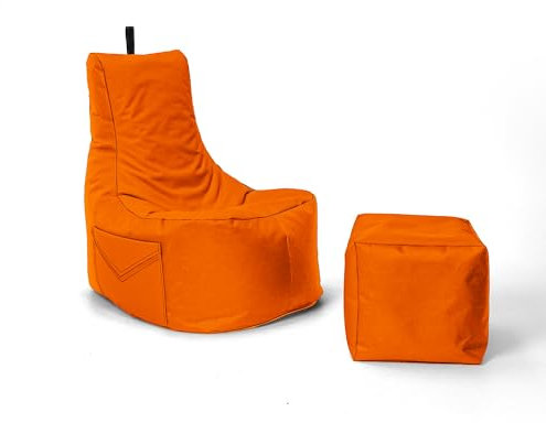 Nadimaideal Gaming Sitzsack XXL mit Hocker für Kinder, Teenager & Erwachsene | Indoor & Outdoor | Bodenkissen - Sessel - Beanbag bereits gefüllt | Füllung EPS Perlen (Orange, Einfarbig)