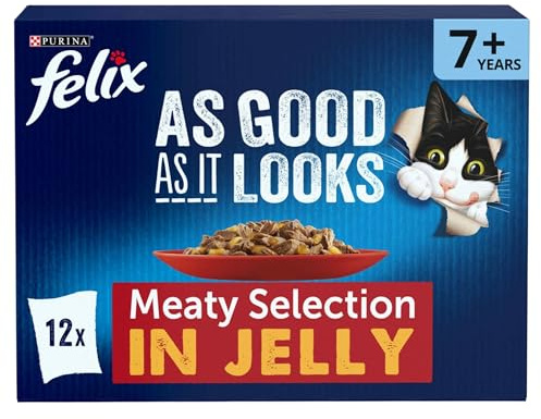 FELIX As Good As it Looks Senior 7+ Meat in Jelly Wet Cat Food 12x85g (Pack of 4)