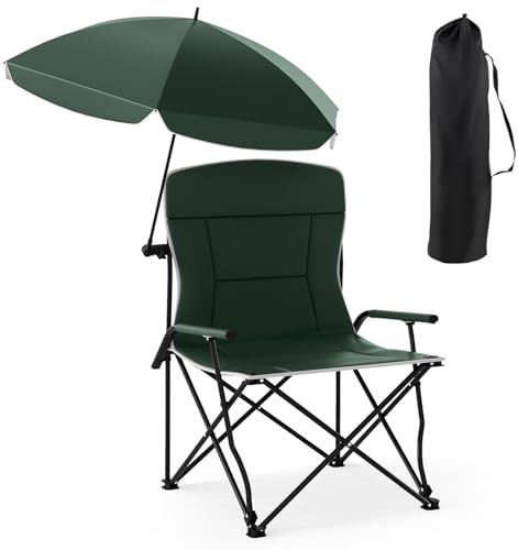 COSTWAY Fiskestol XXL, vikbar med paraply, hopfällbar med vadderat säte och ryggstöd, kan belastas upp till 150 kg, för camping