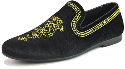Mens Stitched Velvet Black Shoes Wedding Smart Embroidery Stylish Casual Formal Party Evening Shoes UK Sizes 6-12