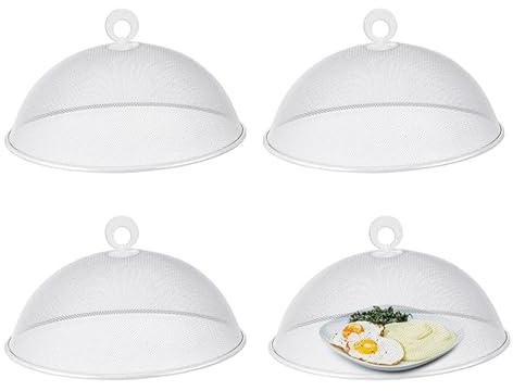 Zillary 4 Pezzi Copertura in Rete per Alimenti, Coperture per Alimenti in Rete Metallica, Coperchio per Alimenti a Mosca, Riutilizzabile, per Barbecue Picnic (Bianco, 24cm)