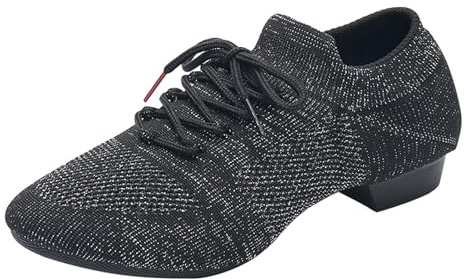 Zapatos de baile mujer zapatos latinos cordones cerrados zapatillas salsa tango salón de baile zapatos de entrenamiento de punto tacones sandalias malla zapatos de tela transpirable zapatos de mujer